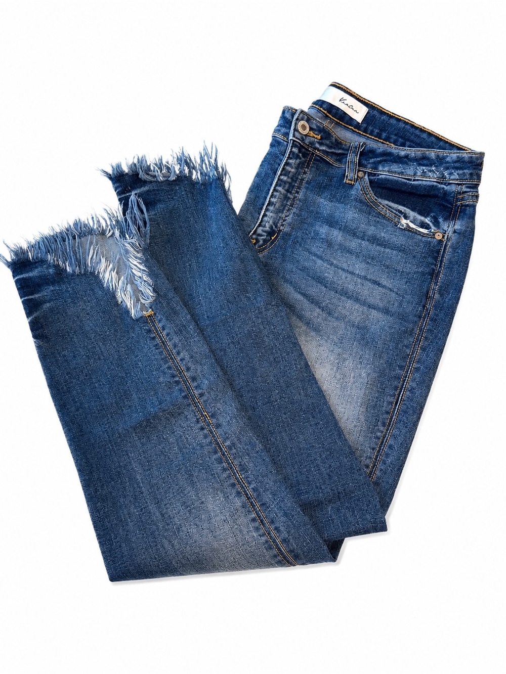 KanCan Medium Blue Ankle Jean w/ Angled Frayed-Hem